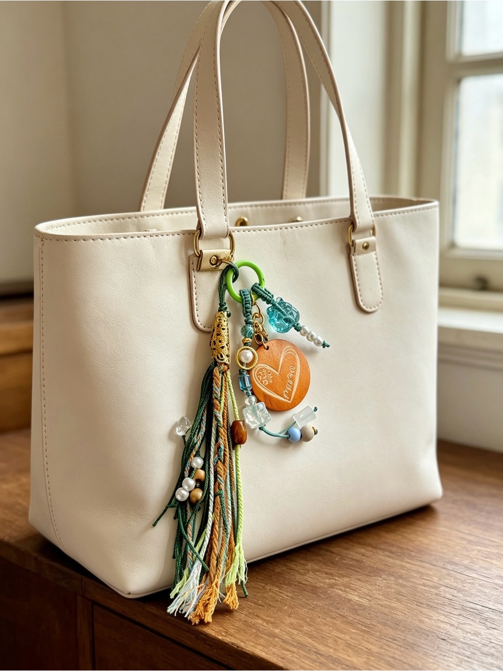 Handmade Vintage style Heart & cute Fox Bead Tassel Bag charm